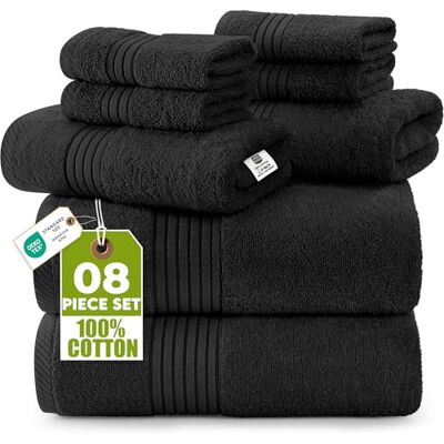 Utopia Towels 8-teiliges Handtuch-Set, 2 Badetücher, 2 Handtücher, 4 Waschlappen, 700 g/m², aus Baumwolle, maschinenwaschbar, Hotelqualität, super sanft, saugfähig Schwarz Utopia Towels 8-teiliges Handtuch-Set, 2 Badetücher, 2 Handtücher, 4 Waschlappen, 700 g/m², aus Baumwolle, maschinenwaschbar, Hotelqualität, super sanft, saugfähig Schwarz