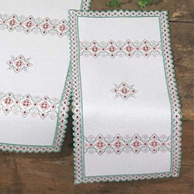 Permin Hardanger Tischläufer Stickpackung Hardanger rosa/grün Zählmuster Permin Hardanger Tischläufer Stickpackung Hardanger rosa/grün Zählmuster