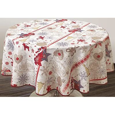 MONRIKON Le linge de Jules Joyeux-Noël-Ronde-diamètre-160 Fleckabweisende Rund Tischdecke, Frohe Weihnachten, 160cm Durchmesser MONRIKON Le linge de Jules Joyeux-Noël-Ronde-diamètre-160 Fleckabweisende Rund Tischdecke, Frohe Weihnachten, 160cm Durchmesser