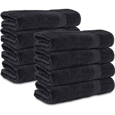 Komfortec 8er Handtücher 50x100 cm Set aus 100% Baumwolle, 470g/m², Frottee, Weich, Schwarz Komfortec 8er Handtücher 50x100 cm Set aus 100% Baumwolle, 470g/m², Frottee, Weich, Schwarz