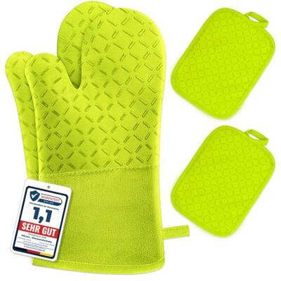 MILcea Ofenhandschuhe Topflappen Topfhandschuhe 4er Set Ofenhandschuhe Hitzebestaendig bis 300°C, Rutschschutz, Verlängern, Weich, Backhandschuhe Kochhandschuhe Oven Gloves, Grün MILcea Ofenhandschuhe Topflappen Topfhandschuhe 4er Set Ofenhandschuhe Hitzebestaendig bis 300°C, Rutschschutz, Verlängern, Weich, Backhandschuhe Kochhandschuhe Oven Gloves, Grün