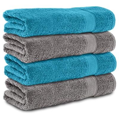 Komfortec 4er Duschtücher 70x140 cm Set aus 100% Baumwolle, 470g/m², Frottee, Weich, Anthrazit Grau/Türkis Komfortec 4er Duschtücher 70x140 cm Set aus 100% Baumwolle, 470g/m², Frottee, Weich, Anthrazit Grau/Türkis