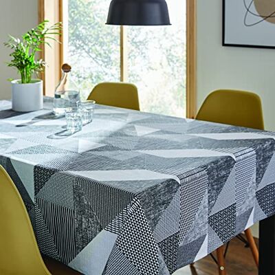 Catherine Lansfield Larsson Geo Tischdecke aus Baumwolle, abwischbar, 137 x 229 cm, KT/44750/W/T13217/GY Catherine Lansfield Larsson Geo Tischdecke aus Baumwolle, abwischbar, 137 x 229 cm, KT/44750/W/T13217/GY