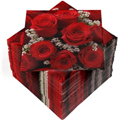 Heku 100 Servietten, 3-lagig, 33x33cm, Rote Rosen I Saugstark und praktisch verpackt I Breite Auswahl I Ideal für besondere Anlässe Heku 100 Servietten, 3-lagig, 33x33cm, Rote Rosen I Saugstark und praktisch verpackt I Breite Auswahl I Ideal für besondere Anlässe