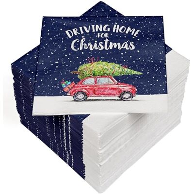 Heku 100 Servietten, 3-lagig, 33x33cm, "Driving Home for Christmas"-Schriftzug I Saugstark und praktisch verpackt I Breite Auswahl I Ideal für besondere Anlässe Heku 100 Servietten, 3-lagig, 33x33cm, "Driving Home for Christmas"-Schriftzug I Saugstark und praktisch verpackt I Breite Auswahl I Ideal für besondere Anlässe