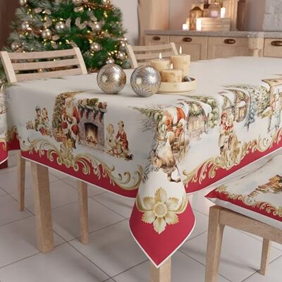 PETTI Artigiani Italiani Petti Weihnachtstischdecke Tischdecke 140 x 140 cm, quadratisch, schmutzabweisend & fleckenabweisend, Pflegeleichte Mikrofaser mit Motiv Vintage-Weihnachten, ideal für Advent & Weihnachten PETTI Artigiani Italiani Petti Weihnachtstischdecke Tischdecke 140 x 140 cm, quadratisch, schmutzabweisend & fleckenabweisend, Pflegeleichte Mikrofaser mit Motiv Vintage-Weihnachten, ideal für Advent & Weihnachten