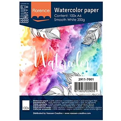 Creative Florence Aquarellpapier Glatt Zeichenblock für Aquarellfarben A6 Weiß Malblock für Wasserfarben Künstlerbedarf und Scrabooking 200 gsm Creative Florence Aquarellpapier Glatt Zeichenblock für Aquarellfarben A6 Weiß Malblock für Wasserfarben Künstlerbedarf und Scrabooking 200 gsm