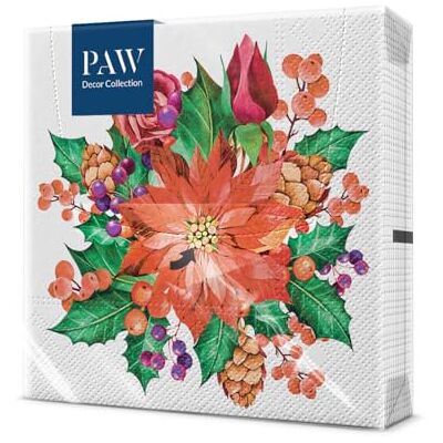 PAW Decor Collection PAW Servietten 3-lagig (33 x 33 cm) I 20 Stück I Papierservietten Bunt Perfekt für den Weihnachtstisch I Servietten Weihnachten, Winter, Schnee I Poinsettia With Cones PAW Decor Collection PAW Servietten 3-lagig (33 x 33 cm) I 20 Stück I Papierservietten Bunt Perfekt für den Weihnachtstisch I Servietten Weihnachten, Winter, Schnee I Poinsettia With Cones