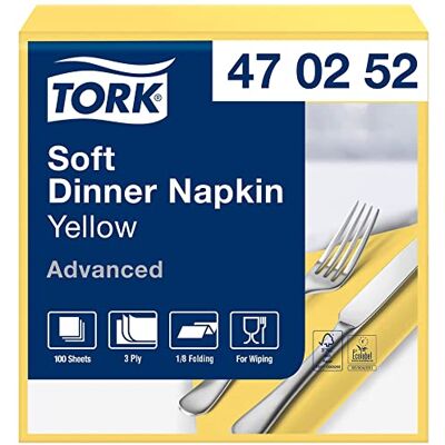 Tork 470252 Soft Dinnerservietten Gelb 1/8 Falz / 3-lagige Papierservietten / Ideale Größe für ein Abendessen / Advanced Qualität / 12 x 100 (1200) vorgefaltete Servietten / 39 x 39 cm (B x L) Tork 470252 Soft Dinnerservietten Gelb 1/8 Falz / 3-lagige Papierservietten / Ideale Größe für ein Abendessen / Advanced Qualität / 12 x 100 (1200) vorgefaltete Servietten / 39 x 39 cm (B x L)