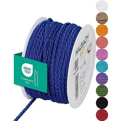Halbach Seidenbänder Premium Kordel (blau) Breite 4mm Länge 25m Made in Germany & Öko-Tex Zertifiziert glänzende Satinkordel aus Acetat Halbach Seidenbänder Premium Kordel (blau) Breite 4mm Länge 25m Made in Germany & Öko-Tex Zertifiziert glänzende Satinkordel aus Acetat