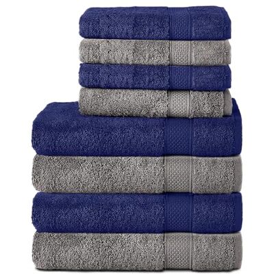 Komfortec 8er Handtücher Set, 4 Badetücher 70x140 cm & 4 Handtücher 50x100 cm, 100% Baumwolle Frottee, Flauschig und Saugstark,Anthrazit Grau/Navyblau Komfortec 8er Handtücher Set, 4 Badetücher 70x140 cm & 4 Handtücher 50x100 cm, 100% Baumwolle Frottee, Flauschig und Saugstark,Anthrazit Grau/Navyblau