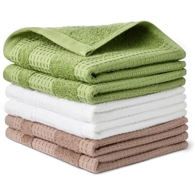 Amazon Basics Küchentücher aus 100% Bio-Baumwolle mit Waffelmuster Hochsaugfähige, Schnelltrocknende, Fusselfreie Geschirrtücher, 31 x 31 cm, 6er-Pack (2 Braun, 2 Olivgrün, 2 Weiß) Amazon Basics Küchentücher aus 100% Bio-Baumwolle mit Waffelmuster Hochsaugfähige, Schnelltrocknende, Fusselfreie Geschirrtücher, 31 x 31 cm, 6er-Pack (2 Braun, 2 Olivgrün, 2 Weiß)