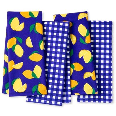 kate spade new york Lemon Party und Spring Gingham-Küchentücher, 4er-Pack, saugfähig, 100% Baumwolle, Marineblau/Gelb, 43,2 x 71,1 cm kate spade new york Lemon Party und Spring Gingham-Küchentücher, 4er-Pack, saugfähig, 100% Baumwolle, Marineblau/Gelb, 43,2 x 71,1 cm