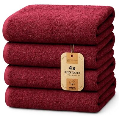 NatureMark 4er Duschtuch-Set – weiche und saugfähige Duschtücher aus 100% Baumwolle, geeignet für den täglichen Gebrauch – Bordeaux Rot, 70x140 cm NatureMark 4er Duschtuch-Set – weiche und saugfähige Duschtücher aus 100% Baumwolle, geeignet für den täglichen Gebrauch – Bordeaux Rot, 70x140 cm
