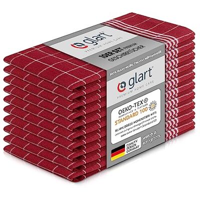Glart 48RI2 10er Set Küchentücher 50x70 cm aus 100% Baumwolle in rot, OEKO-TEX Standard 100 zertifiziert, fusselfrei, waschbar, vorgewaschen für die Küche und Abwasch Glart 48RI2 10er Set Küchentücher 50x70 cm aus 100% Baumwolle in rot, OEKO-TEX Standard 100 zertifiziert, fusselfrei, waschbar, vorgewaschen für die Küche und Abwasch