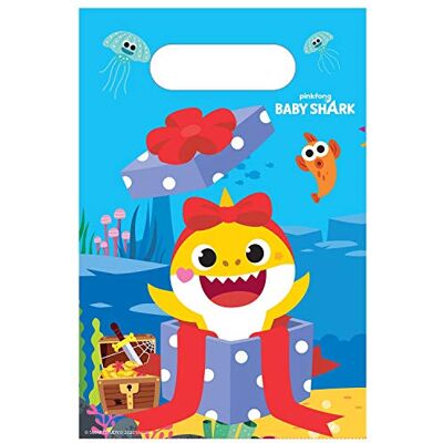 amscan 9908479 Partybeutel Baby Shark, 8 Stück, Größe ca. 23,4 x 16,2 cm, mehrfarbig, bunt, Geschenktüten aus Papier mit lustigem Hai-Motiv und Tragegriff, für Give-Aways oder Geschenke, Geburtstag amscan 9908479 Partybeutel Baby Shark, 8 Stück, Größe ca. 23,4 x 16,2 cm, mehrfarbig, bunt, Geschenktüten aus Papier mit lustigem Hai-Motiv und Tragegriff, für Give-Aways oder Geschenke, Geburtstag