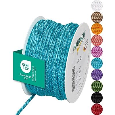 Halbach Seidenbänder Premium Kordel (türkis) Breite 4mm Länge 25m Made in Germany & Öko-Tex Zertifiziert glänzende Satinkordel aus Acetat Halbach Seidenbänder Premium Kordel (türkis) Breite 4mm Länge 25m Made in Germany & Öko-Tex Zertifiziert glänzende Satinkordel aus Acetat