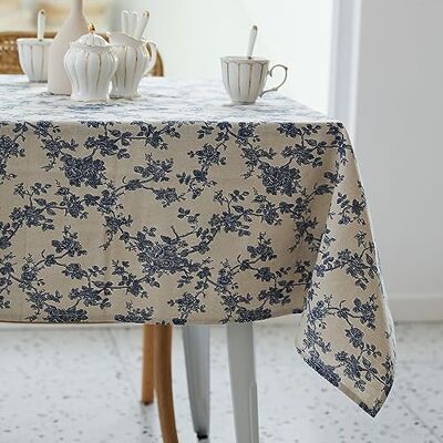 YiHomer Pastoral Rechteckige Tischdecke – 152.4 x 213.3 cm – Leinen-Stoff-Tischdecke – waschbare Tischdecke mit staubdichtem Faltenschutz für Restaurant, Picknick, Essen, Blumenmuster (dunkelblau) YiHomer Pastoral Rechteckige Tischdecke – 152.4 x 213.3 cm – Leinen-Stoff-Tischdecke – waschbare Tischdecke mit staubdichtem Faltenschutz für Restaurant, Picknick, Essen, Blumenmuster (dunkelblau)