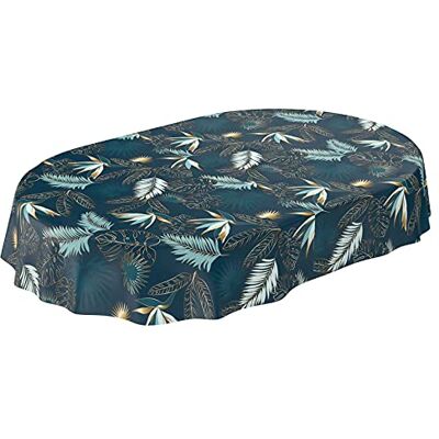 ANRO Wachstuchtischdecke abwaschbar Garten Tischdecke Wachstuch Rund Oval Eckig Indoor Outdoor Blätter Gold Blau Oval 220x140cm ANRO Wachstuchtischdecke abwaschbar Garten Tischdecke Wachstuch Rund Oval Eckig Indoor Outdoor Blätter Gold Blau Oval 220x140cm