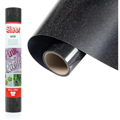 SISER Glitter Black, 30cm x 0,5mt, wärmeübertragbares Glitter-Vinyl für die individuelle Gestaltung von Stoffen, Kleidung und Accessoires, Bastelartikel, leicht zu schneiden SISER Glitter Black, 30cm x 0,5mt, wärmeübertragbares Glitter-Vinyl für die individuelle Gestaltung von Stoffen, Kleidung und Accessoires, Bastelartikel, leicht zu schneiden