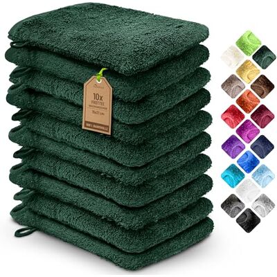 NatureMark 10x Waschhandschuhe aus Frottee 100% Baumwolle – Weich und Robust, Ideal für die tägliche Pflege und Gäste – Dunkel Grün, 15x21 cm NatureMark 10x Waschhandschuhe aus Frottee 100% Baumwolle – Weich und Robust, Ideal für die tägliche Pflege und Gäste – Dunkel Grün, 15x21 cm
