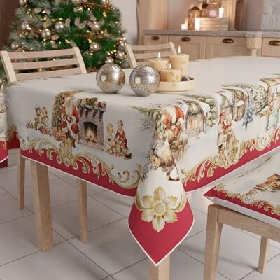 PETTI Artigiani Italiani Petti Weihnachtstischdecke Tischdecke 140 x 240 cm, rechteckig, schmutzabweisend & fleckenabweisend, Pflegeleichte Mikrofaser mit Motiv Vintage-Weihnachten, ideal für Advent & Weihnachten PETTI Artigiani Italiani Petti Weihnachtstischdecke Tischdecke 140 x 240 cm, rechteckig, schmutzabweisend & fleckenabweisend, Pflegeleichte Mikrofaser mit Motiv Vintage-Weihnachten, ideal für Advent & Weihnachten