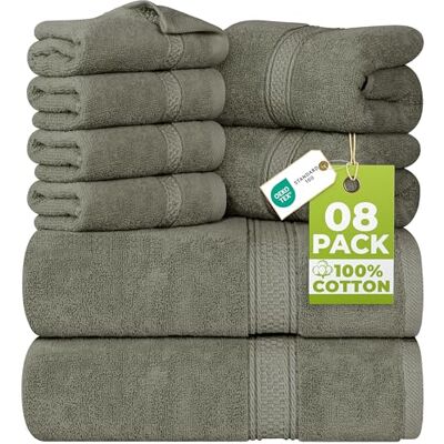 Utopia Towels 8-teiliges Premium-Handtuch-Set, 2 Badetücher, 2 Handtücher und 4 Waschlappen, 600 g/m², 100% ringgesponnene Baumwolle, Fitnessstudio, Hotel und Spa (Dusty Olive) Utopia Towels 8-teiliges Premium-Handtuch-Set, 2 Badetücher, 2 Handtücher und 4 Waschlappen, 600 g/m², 100% ringgesponnene Baumwolle, Fitnessstudio, Hotel und Spa (Dusty Olive)