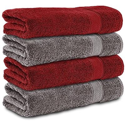 Komfortec 4er Duschtücher 70x140 cm Set aus 100% Baumwolle, 470g/m², Frottee, Weich, Anthrazit Grau/Aurorarot Komfortec 4er Duschtücher 70x140 cm Set aus 100% Baumwolle, 470g/m², Frottee, Weich, Anthrazit Grau/Aurorarot