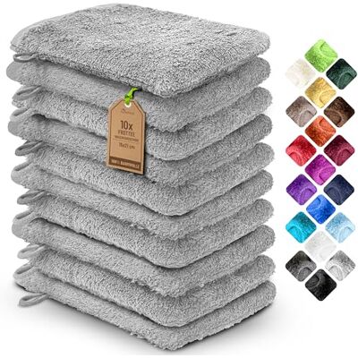 NatureMark 10x Waschhandschuhe aus Frottee 100% Baumwolle – Weich und Robust, Ideal für die tägliche Pflege und Gäste – Silber Grau, 15x21 cm NatureMark 10x Waschhandschuhe aus Frottee 100% Baumwolle – Weich und Robust, Ideal für die tägliche Pflege und Gäste – Silber Grau, 15x21 cm