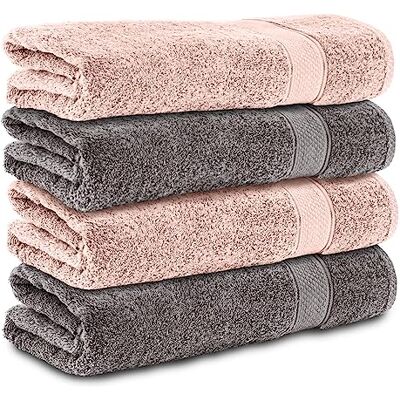 Komfortec 4er Duschtücher 70x140 cm Set aus 100% Baumwolle, 470g/m², Frottee, Weich, Anthrazit Grau/Rosa Komfortec 4er Duschtücher 70x140 cm Set aus 100% Baumwolle, 470g/m², Frottee, Weich, Anthrazit Grau/Rosa