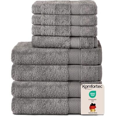 Komfortec 8er Handtücher Set, 4 Badetücher 70x140 cm & 4 Handtücher 50x100 cm, 100% Baumwolle Frottee, Flauschig und Saugstark,Anthrazit Grau Komfortec 8er Handtücher Set, 4 Badetücher 70x140 cm & 4 Handtücher 50x100 cm, 100% Baumwolle Frottee, Flauschig und Saugstark,Anthrazit Grau