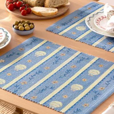 furn. Sea Shells Tischsets – Waschbare Maritim Gestreifte Küstenstil Satz Von 4 Schnelltrocknend Platzsets (Blau – 46x36cm) furn. Sea Shells Tischsets – Waschbare Maritim Gestreifte Küstenstil Satz Von 4 Schnelltrocknend Platzsets (Blau – 46x36cm)