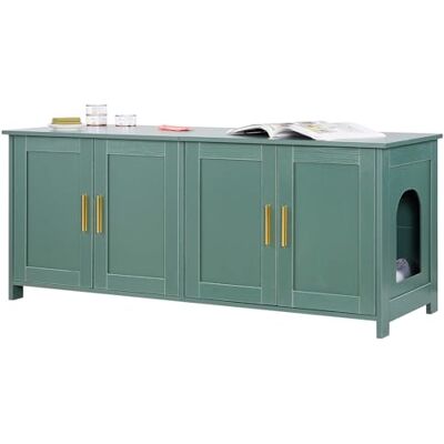VEVOR Katzenschrank, 1200x450x500 mm, Katzentoiletten mit 4 Türen & 2 Eingängen, Katzenklo Schrank für den Innenbereich, Katzenhaus aus Holz, passend für die meisten Katzentoiletten, grün VEVOR Katzenschrank, 1200x450x500 mm, Katzentoiletten mit 4 Türen & 2 Eingängen, Katzenklo Schrank für den Innenbereich, Katzenhaus aus Holz, passend für die meisten Katzentoiletten, grün
