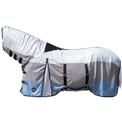 HKM Strong Fliegendecke mit Halsteil, Blau/Weiß/Grau, 125 HKM Strong Fliegendecke mit Halsteil, Blau/Weiß/Grau, 125