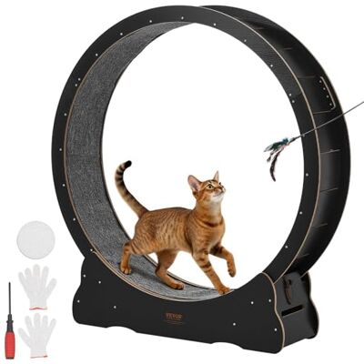VEVOR Katzenlaufrad, 118 cm Innendurchmesser, Laufrad aus Holz für Katzen bis 13,6 kg, Katzenlaufband mit Teppichlauffläche & Verriegelungsmechanismus, leises Spielzeug für Wohnungkatzen, Schwarz VEVOR Katzenlaufrad, 118 cm Innendurchmesser, Laufrad aus Holz für Katzen bis 13,6 kg, Katzenlaufband mit Teppichlauffläche & Verriegelungsmechanismus, leises Spielzeug für Wohnungkatzen, Schwarz