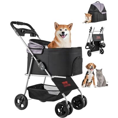 VEVOR Hundewagen 81x46x97 cm, 16,9 kg Tragkraft, Faltbarer Hundebuggy, 4-Rad-Buggy mit Abnehmbarer Trage und Netzfenstern, tragbarer Haustier-Buggy mit Bremse für kleine bis mittelgroße Haustiere VEVOR Hundewagen 81x46x97 cm, 16,9 kg Tragkraft, Faltbarer Hundebuggy, 4-Rad-Buggy mit Abnehmbarer Trage und Netzfenstern, tragbarer Haustier-Buggy mit Bremse für kleine bis mittelgroße Haustiere