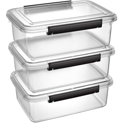 Cetomo 10L*3 Hundefutterbehälter, Luftdichter Futterbehälter, Silikondichtung, Schnappverschlüssen, Kunststoff-Futterbehälter mit Deckel für Hunde, klar, 10L/3.5kg-3er Pack Cetomo 10L*3 Hundefutterbehälter, Luftdichter Futterbehälter, Silikondichtung, Schnappverschlüssen, Kunststoff-Futterbehälter mit Deckel für Hunde, klar, 10L/3.5kg-3er Pack