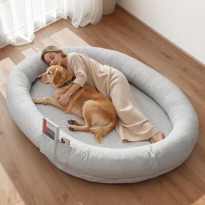 VEVOR Hundebett für Menschen & Hunde, 178x120x24 cm, Memory-Schaum-Hundebett in Menschengröße, mit Seitentasche, Griff & Reißverschluss, Abnehmbarer, maschinenwaschbarer Bezug, Kurzflor, Grau VEVOR Hundebett für Menschen & Hunde, 178x120x24 cm, Memory-Schaum-Hundebett in Menschengröße, mit Seitentasche, Griff & Reißverschluss, Abnehmbarer, maschinenwaschbarer Bezug, Kurzflor, Grau