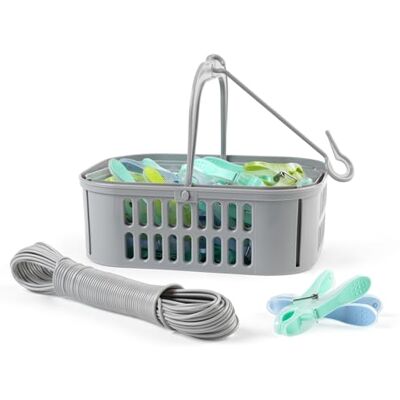 Beldray 30 Ultra Grip Wäscheklammern, Korb & Wäscheleine – Zusammenklappbarer Klammerkorb, Haken für Leine, TPR Sicherer Griff, Abflusslöcher zum Ablassen von Regen, 20 Meter Beldray 30 Ultra Grip Wäscheklammern, Korb & Wäscheleine – Zusammenklappbarer Klammerkorb, Haken für Leine, TPR Sicherer Griff, Abflusslöcher zum Ablassen von Regen, 20 Meter