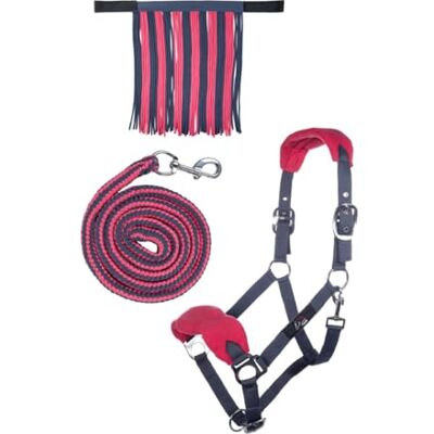 HKM 10733 Halfterset, Halfter Fliegenfransen Strick 180cm Karabiner, Grau/Pink, Pony HKM 10733 Halfterset, Halfter Fliegenfransen Strick 180cm Karabiner, Grau/Pink, Pony
