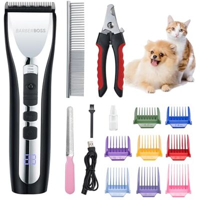 BARBERBOSS Hundeschneider Professional für dickes Haar, Hundepflege-Set, kabellos, Katzenschere für verfilztes Fell, Haustierschere, Hundetrimmer für die Pflege, geräuscharm QR-9086 BARBERBOSS Hundeschneider Professional für dickes Haar, Hundepflege-Set, kabellos, Katzenschere für verfilztes Fell, Haustierschere, Hundetrimmer für die Pflege, geräuscharm QR-9086