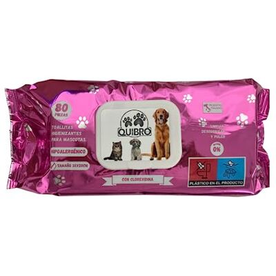 Quibropets Feuchttücher mit Chlorhexidin für die Pfotenhygiene von Hunden und Katzen, gründliche und effektive Reinigung in einem Schritt, Pfotenreiniger für Haustiere, 80 Stück Quibropets Feuchttücher mit Chlorhexidin für die Pfotenhygiene von Hunden und Katzen, gründliche und effektive Reinigung in einem Schritt, Pfotenreiniger für Haustiere, 80 Stück
