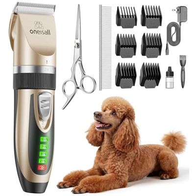 oneisall Leise Hundeschermaschine, 2000mAH 4h Laufzeit Schermaschine Katze Hunde dichtem Fell, Hunde Haarschneidemaschine Tierhaarschneidemaschine Hunderasierer Langhaar(Gold) oneisall Leise Hundeschermaschine, 2000mAH 4h Laufzeit Schermaschine Katze Hunde dichtem Fell, Hunde Haarschneidemaschine Tierhaarschneidemaschine Hunderasierer Langhaar(Gold)