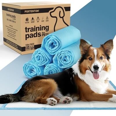 PORTENTUM PIPI Matten für Hunde 90x60 cm 100 Stück – 6-lagig – Welpen Unterlagen mit Geruchskontrolle – Wickelunterlage Einweg auslaufsicher – Trainingspads für Hunde saugfähig PORTENTUM PIPI Matten für Hunde 90x60 cm 100 Stück – 6-lagig – Welpen Unterlagen mit Geruchskontrolle – Wickelunterlage Einweg auslaufsicher – Trainingspads für Hunde saugfähig