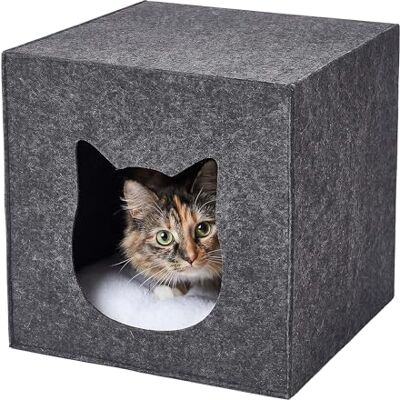 Relaxdays Katzenhöhle, Filz, HxBxT: 33 x 33 x 37 cm, Katzenhaus für Regale, faltbar, mit Kissen, Katzenbett, dunkelgrau Relaxdays Katzenhöhle, Filz, HxBxT: 33 x 33 x 37 cm, Katzenhaus für Regale, faltbar, mit Kissen, Katzenbett, dunkelgrau
