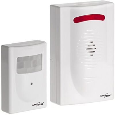 Green Blue GB3400 Funk-Bewegungsmelder mit Alarm Mini-Alarmsensor kabellos bis 120 m IP44 wetterfest 5 Melodien Für Haus Büro Lager Baustelle Green Blue GB3400 Funk-Bewegungsmelder mit Alarm Mini-Alarmsensor kabellos bis 120 m IP44 wetterfest 5 Melodien Für Haus Büro Lager Baustelle