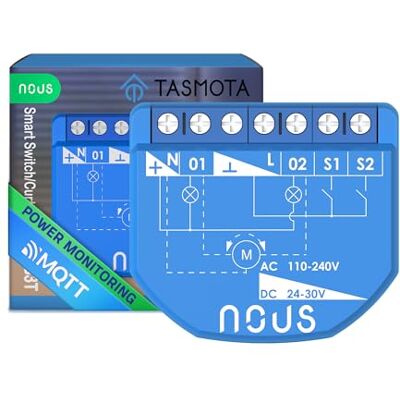 NOUS WiFi Tasmota Schaltmodul, 16A 2 Kanäle Mit Leistungsmessung/Vorhangmodul 1 Kanal, ESP32, Temp Sensor, Matter & MQTT, Trockenkontakte, Kompatibel Mit Alexa, Home Assistant, Google Home, Apple NOUS WiFi Tasmota Schaltmodul, 16A 2 Kanäle Mit Leistungsmessung/Vorhangmodul 1 Kanal, ESP32, Temp Sensor, Matter & MQTT, Trockenkontakte, Kompatibel Mit Alexa, Home Assistant, Google Home, Apple