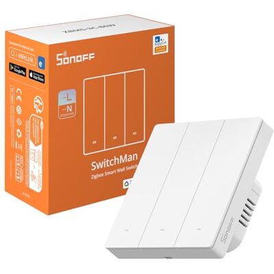 SONOFF Zigbee Smart Light Switch, Erfordert Zigbee Hub, Smart Switch, Ohne Nullleiter oder mit Nullleiter, APP Remote Control, Zigbee Switch ZBM5 86-Type,3-fach SONOFF Zigbee Smart Light Switch, Erfordert Zigbee Hub, Smart Switch, Ohne Nullleiter oder mit Nullleiter, APP Remote Control, Zigbee Switch ZBM5 86-Type,3-fach