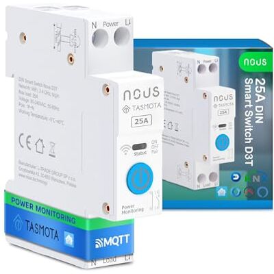 NOUS Intelligenter DIN-Schalter 25A mit Tasmota (ESP32), Energieüberwachung, kompatibel mit MQTT, Home Assistant, Matter, Sprachsteuerung mit Alexa, Google Assistant NOUS Intelligenter DIN-Schalter 25A mit Tasmota (ESP32), Energieüberwachung, kompatibel mit MQTT, Home Assistant, Matter, Sprachsteuerung mit Alexa, Google Assistant