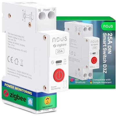 NOUS Zigbee DIN Hutschienen-Schalter, 25A Intelligenter Schalter mit Energieüberwachung, kompatibel mit Zigbee2MQTT, Home Assistant, Alexa & Google Home, App-Fernsteuerung, Sprachsteuerung & Timer NOUS Zigbee DIN Hutschienen-Schalter, 25A Intelligenter Schalter mit Energieüberwachung, kompatibel mit Zigbee2MQTT, Home Assistant, Alexa & Google Home, App-Fernsteuerung, Sprachsteuerung & Timer